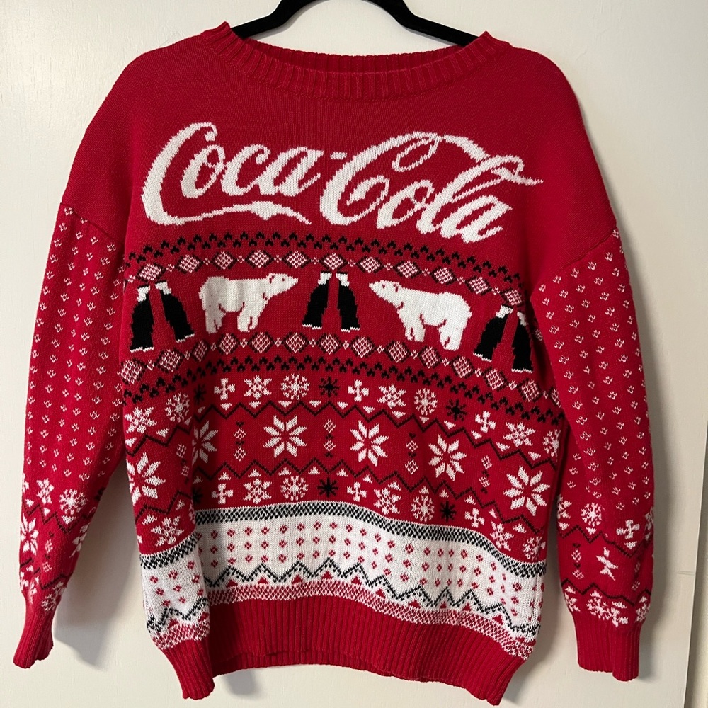 Coca Cola Women's Red and White Polar Bear Christmas Sweater